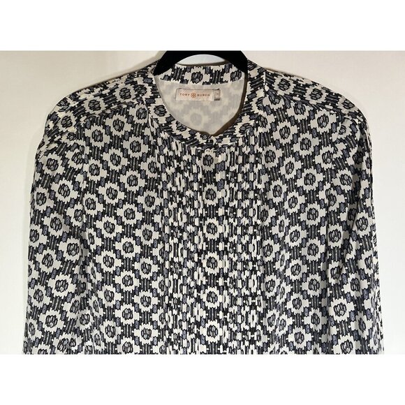 TORY BURCH Ikat silk ruffle pleated shirt dress 12 luxury officecore lightweight - Picture 3 of 9